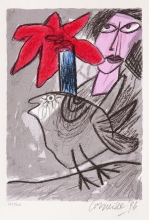 Femme avec un Fleur rouge