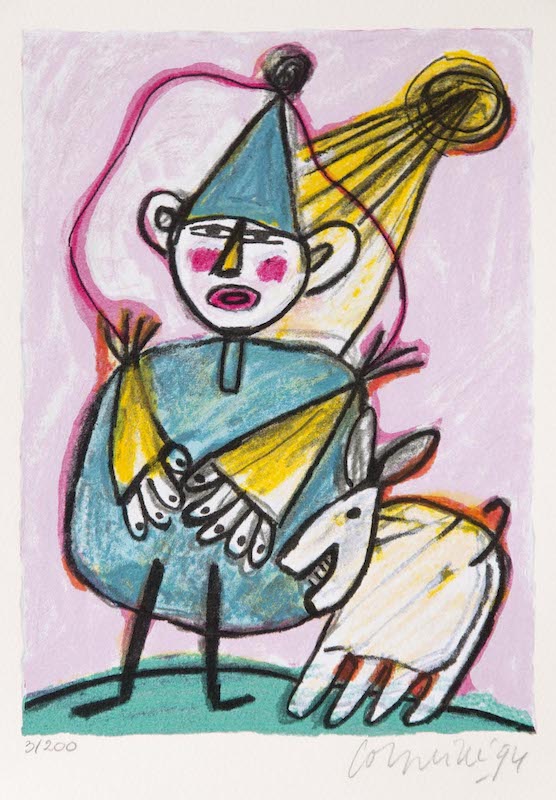 Clown avec un Chien Blanc
