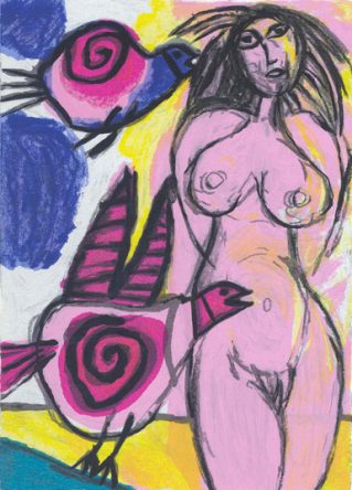 Femme avec Deux Oiseaux